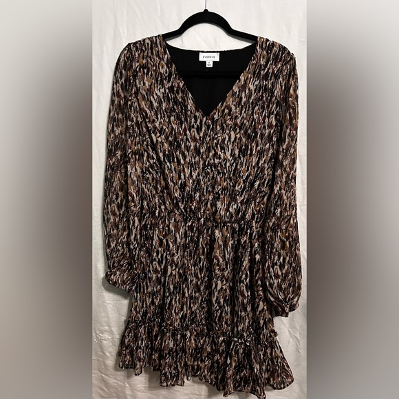 Evereve Black and Brown w/ Metallic Patterned V-Neck Dress Womens Medium - Picture 1 of 4